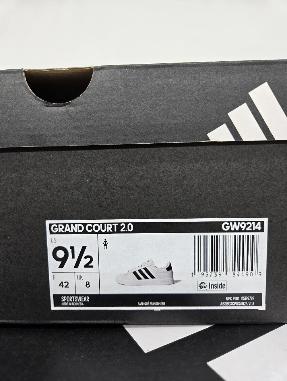 adidas Women's Grand Court 2.0 White Black Shoes Size 9.5